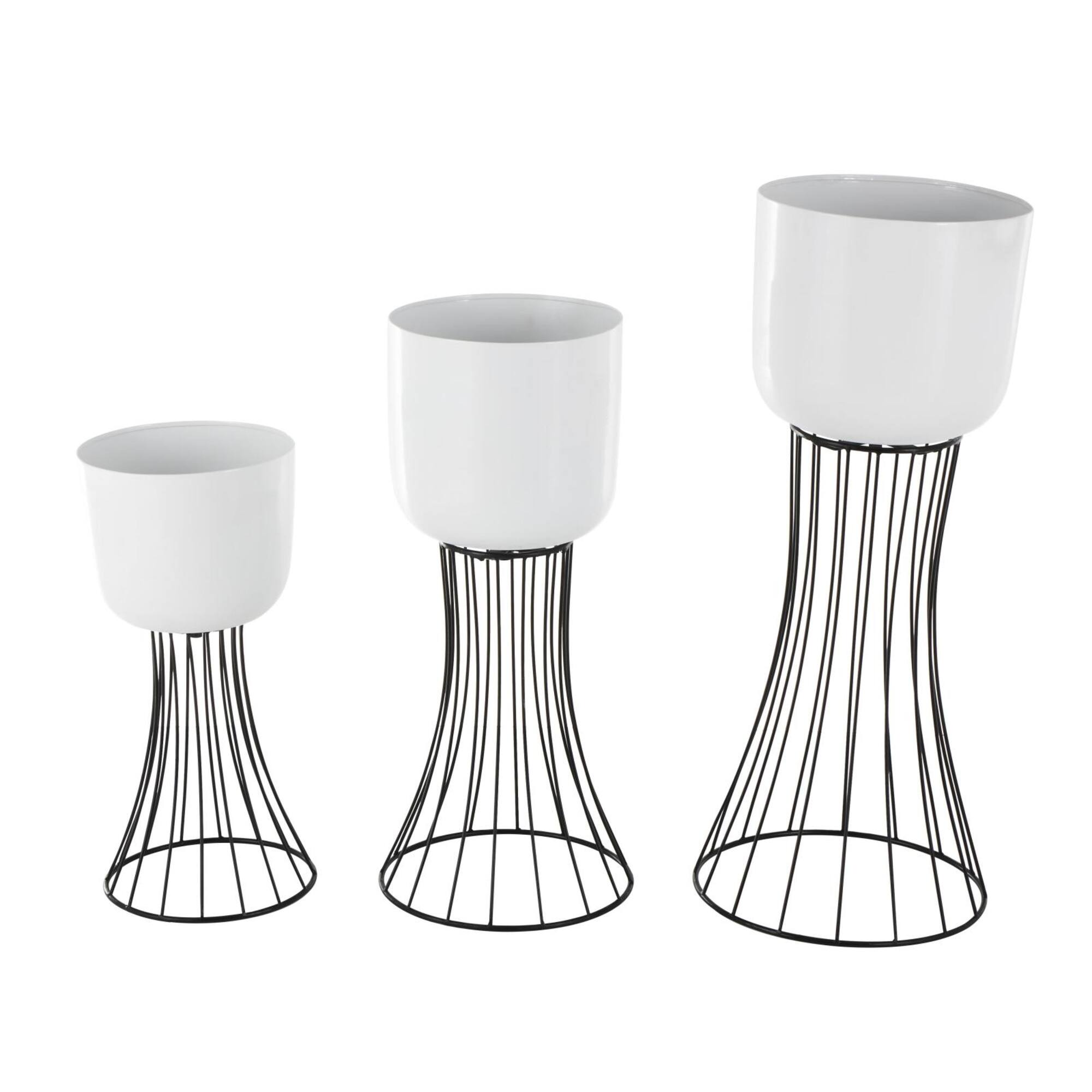 White Metal Planter with Black Hourglass Stands Set